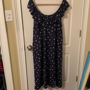 NWT Ava & Viv maxi navy w/white daisies sleeveless ruffled collar dress. Size 1x